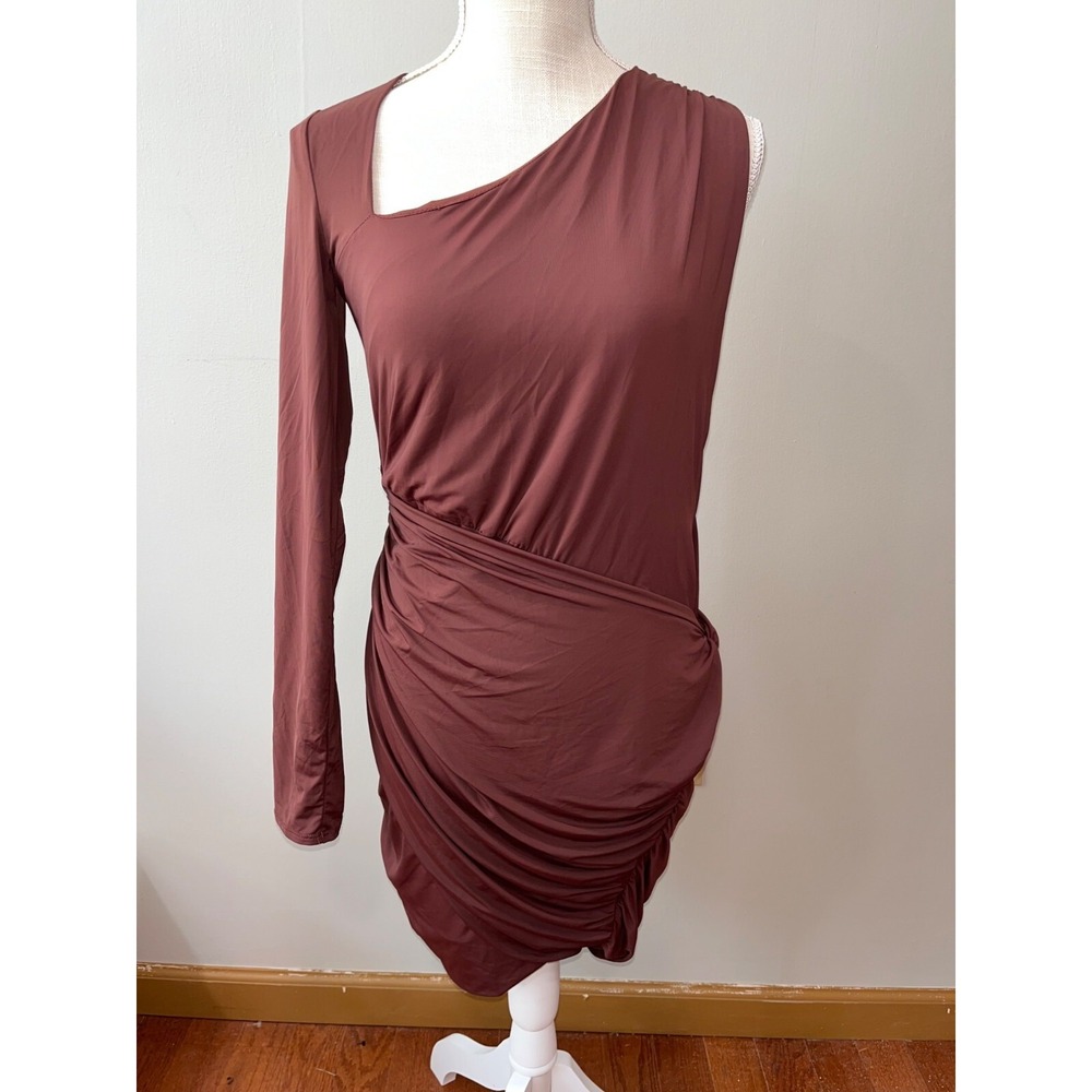 One-Shoulder Asymmetrical Ruched Dress By Zara - Womens Size L - Elegant Maroon